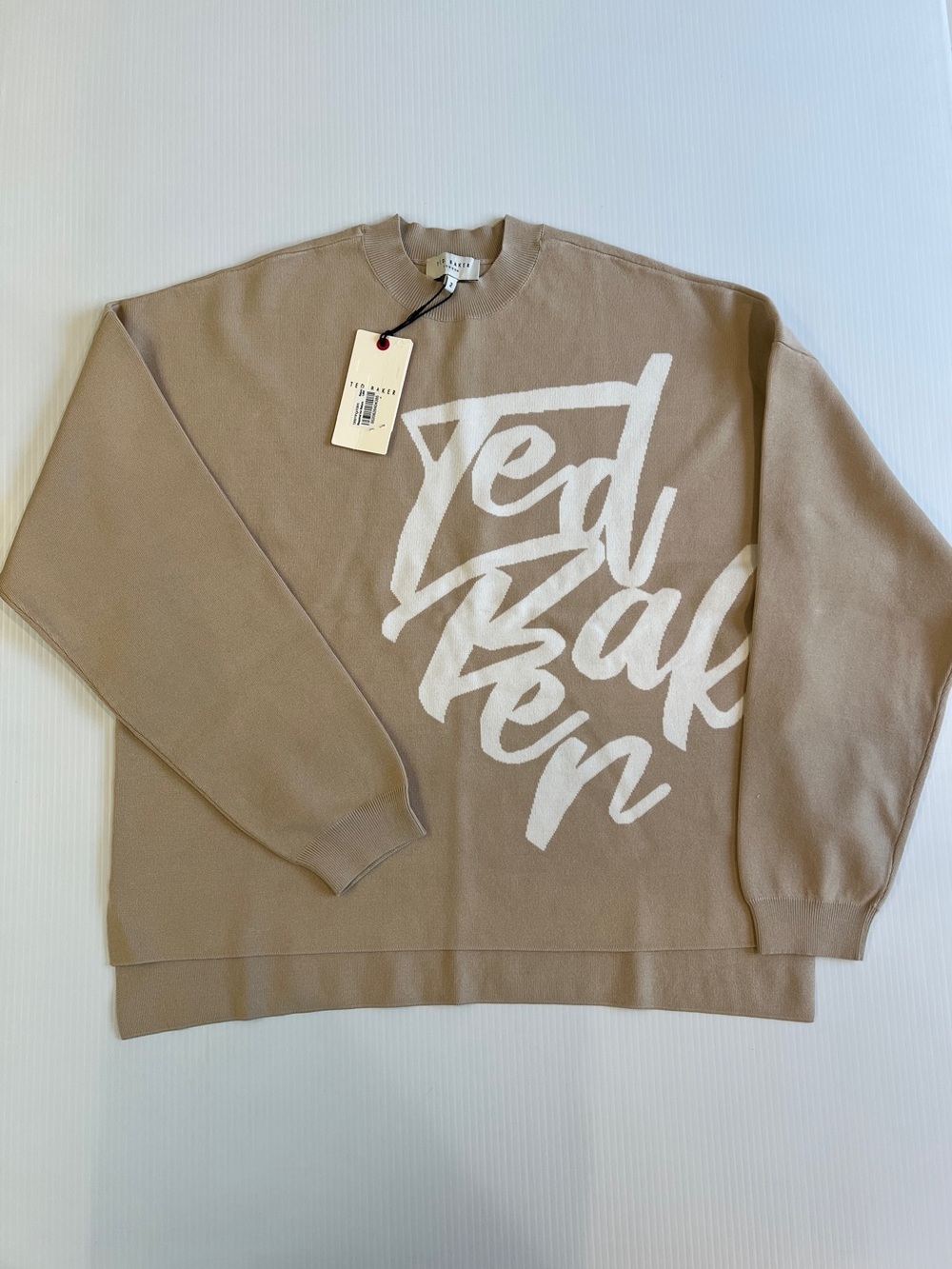 New Ted Baker Women’s Beige Crewneck Sweater With Logo in Size Small